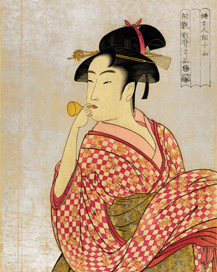 ポッピンを吹く女